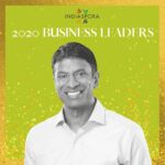 A man standing in front of the words indiaspora 2 0 2 0 business leaders.