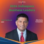 A man in suit and tie with the words indiaspora business leaders