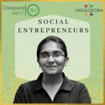 A woman is smiling for the camera with social entrepreneurs on it.