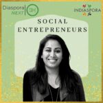 A woman standing in front of the words social entrepreneurs.