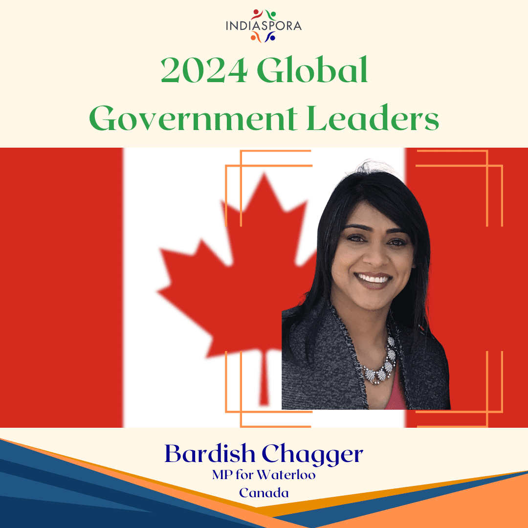 A picture of bardish chogger with the canadian flag in front.