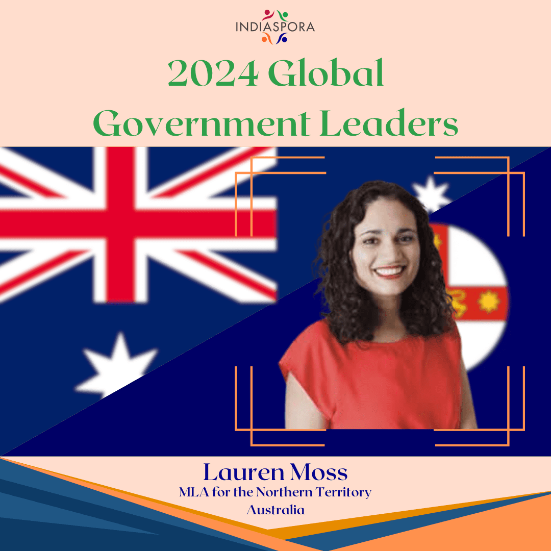 A person standing in front of an australian flag.