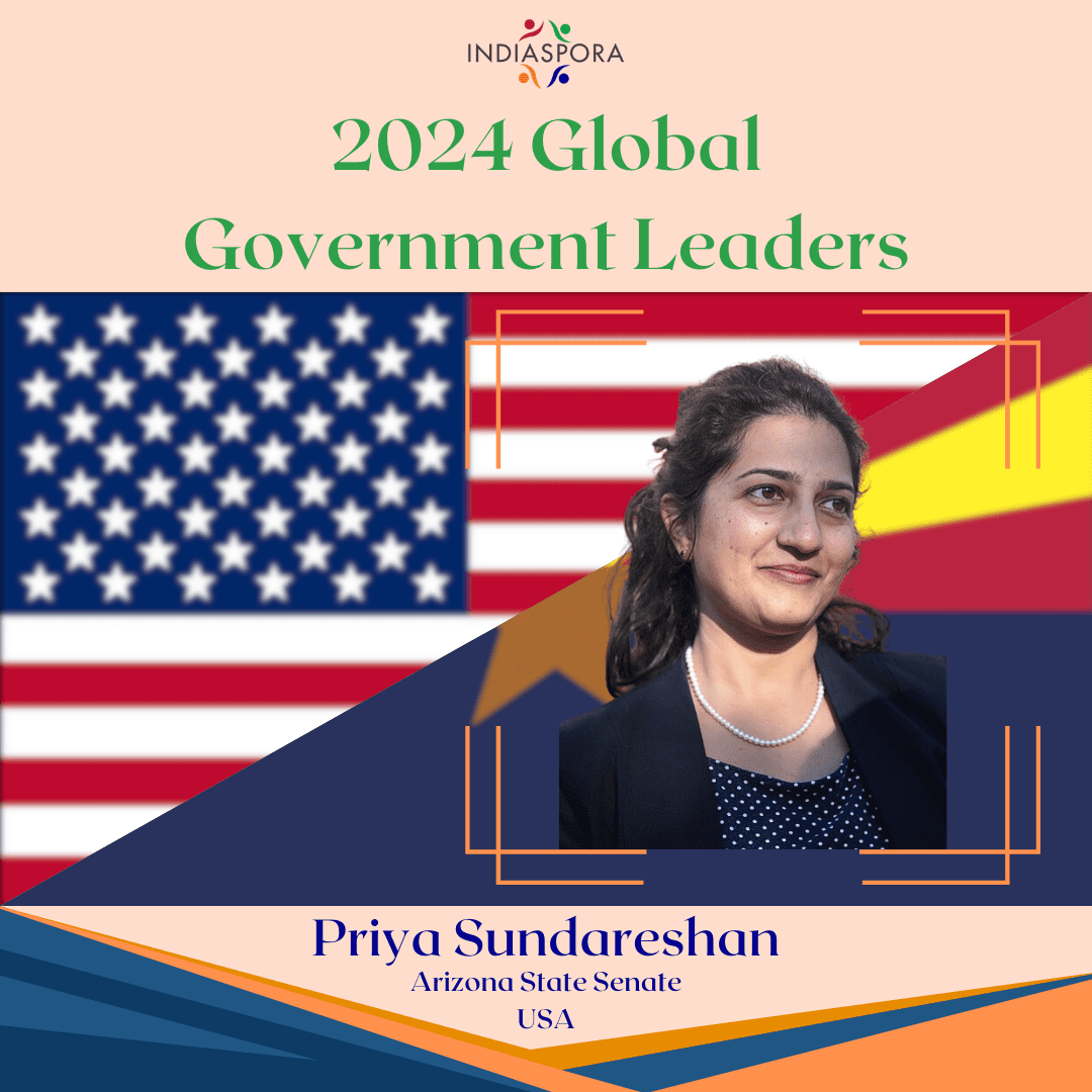 A picture of priya with the words 2 0 2 4 global government leaders