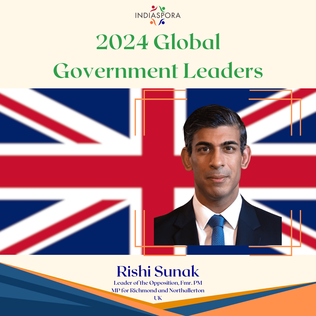 A picture of rishi suruk with the british flag behind him.