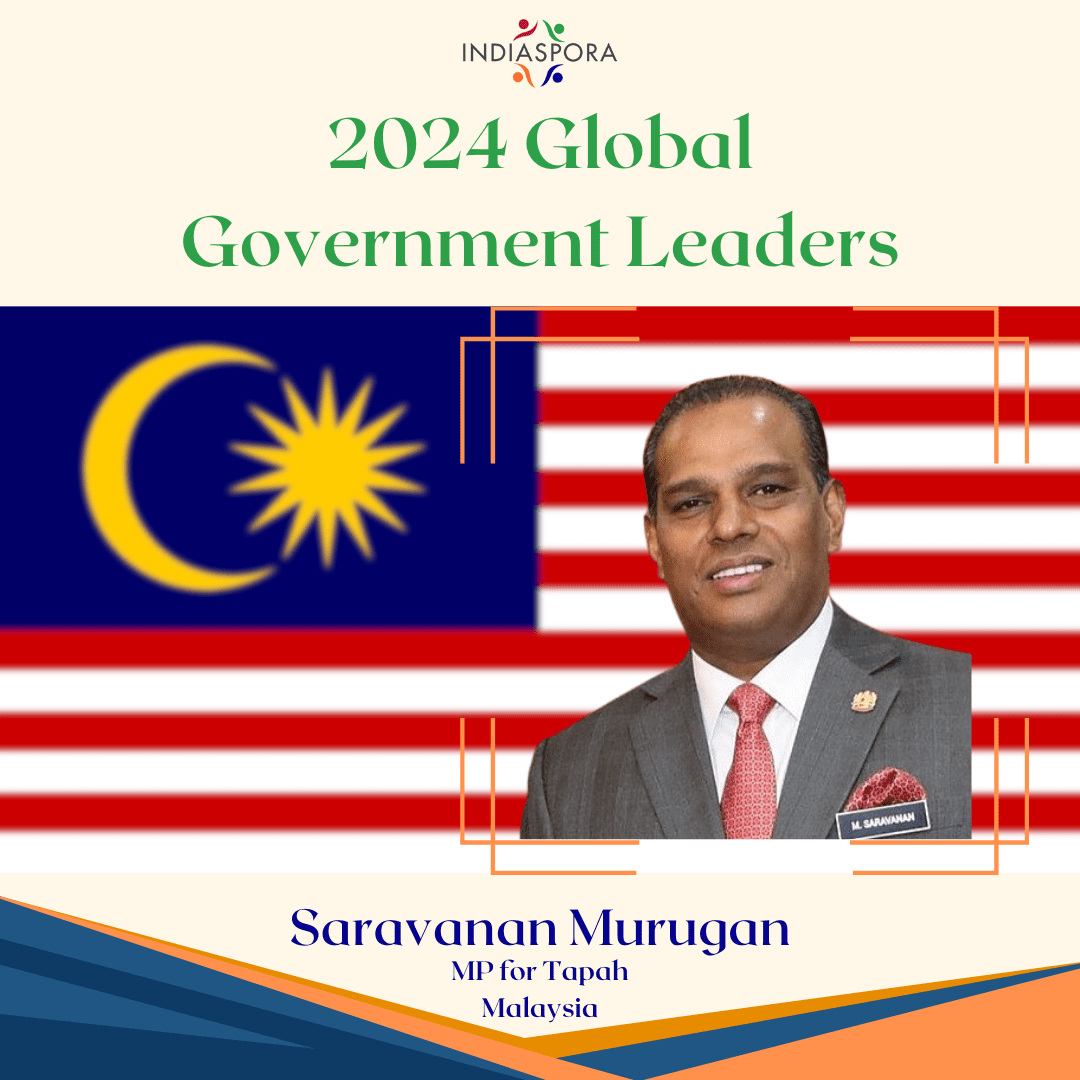 A picture of saravanan murugan with the words 2 0 2 4 global government leaders.