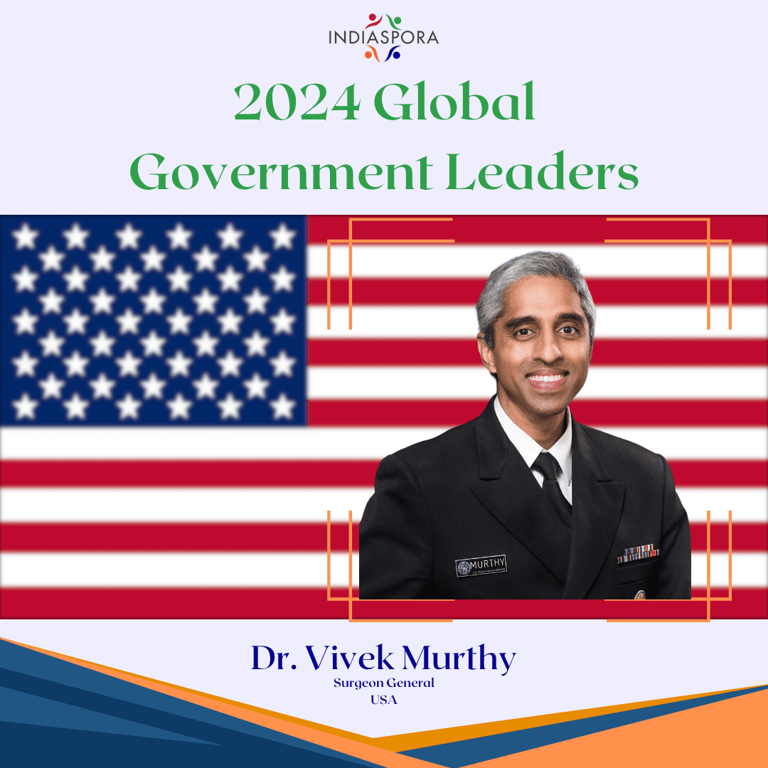 A picture of dr. Vivek murthy with the american flag behind him
