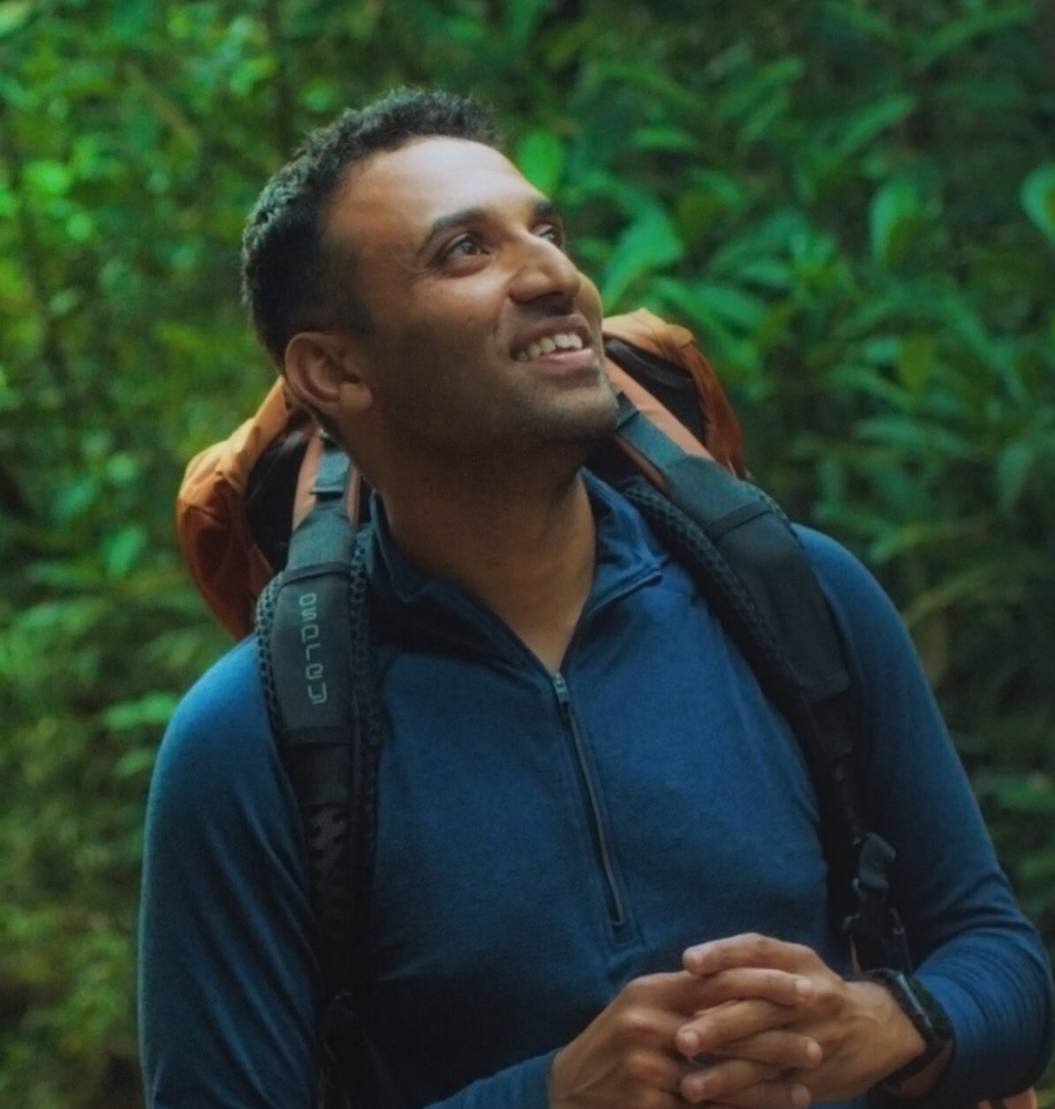 A man with a backpack on his back