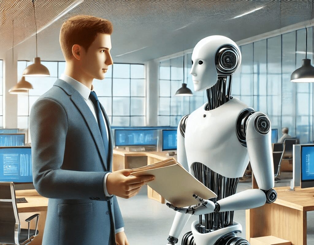A man in a suit and tie holding papers next to an artificial robot.|A timeline of the evolution of it departments.|A timeline of various business related activities.|A timeline of the evolution of platform providers.|A woman in black shirt with her arms crossed.|A man in a suit and glasses standing on top of a hill.