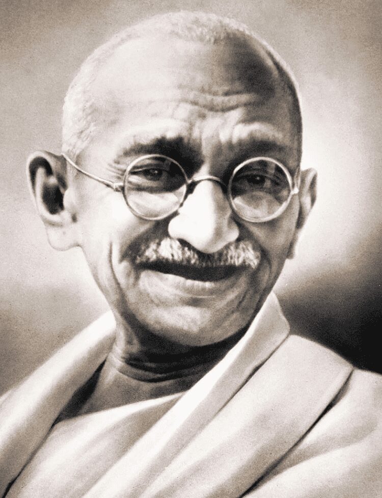 A black and white photo of mahatma gandhi.