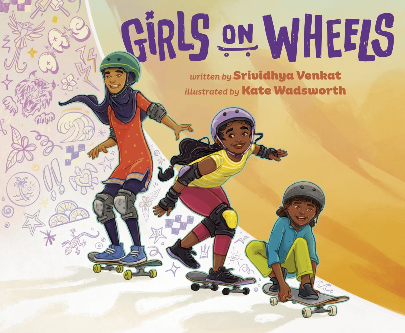 A book cover with three girls on skateboards.