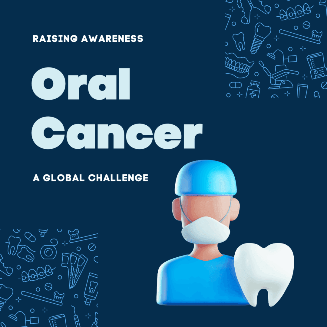 A man holding a tooth in front of an image of the words " oral cancer ".|A man with white spots on his mouth.|A close up of the mouth with red bumps on it|A close up of the skin on a person 's tongue.|A close up of the mouth with teeth and tongue.