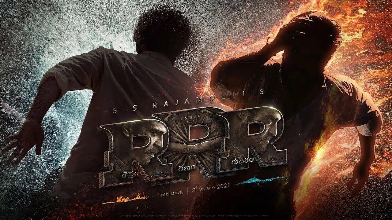 A poster of the movie rrr|A poster of the movie rrr|A collage of different women in various roles.|A man in a suit and tie standing outside.