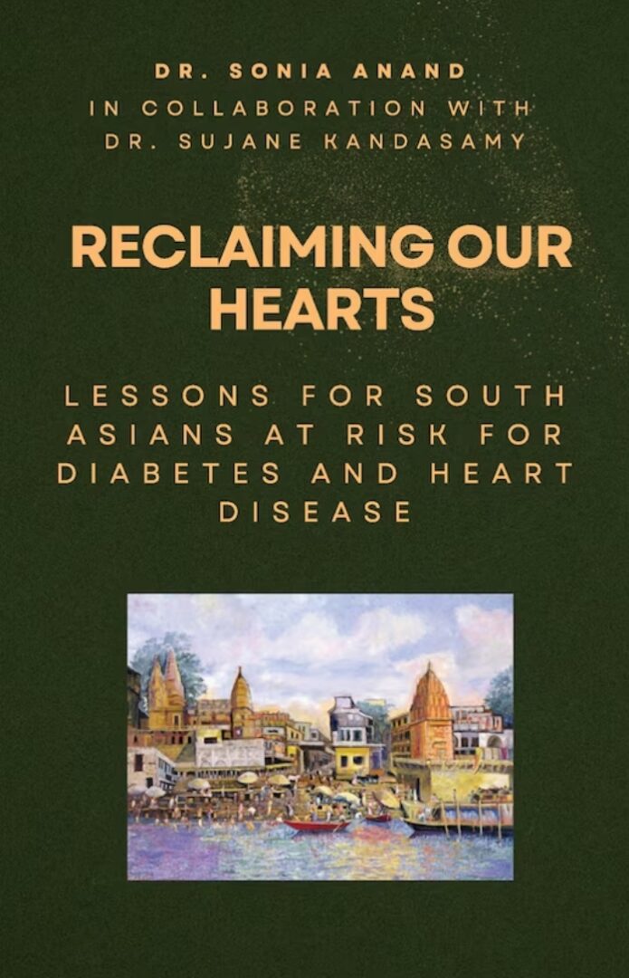 Reclaiming Our Hearts book cover|Cardiovascular risk factors infographic grid|Smiling woman in purple blazer at event|Smiling woman with curly hair outdoors