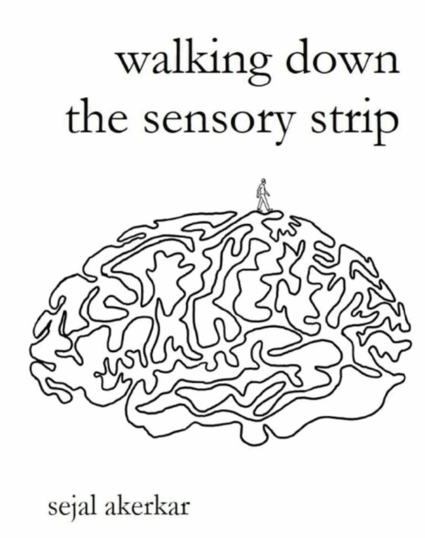 A drawing of a brain with the words " walking down the sensory strip ".|A drawing of a brain with the words " walking down the sensory strip ".|A black and white image of an eye with the word optic in it.|A woman holding two books in her hands.