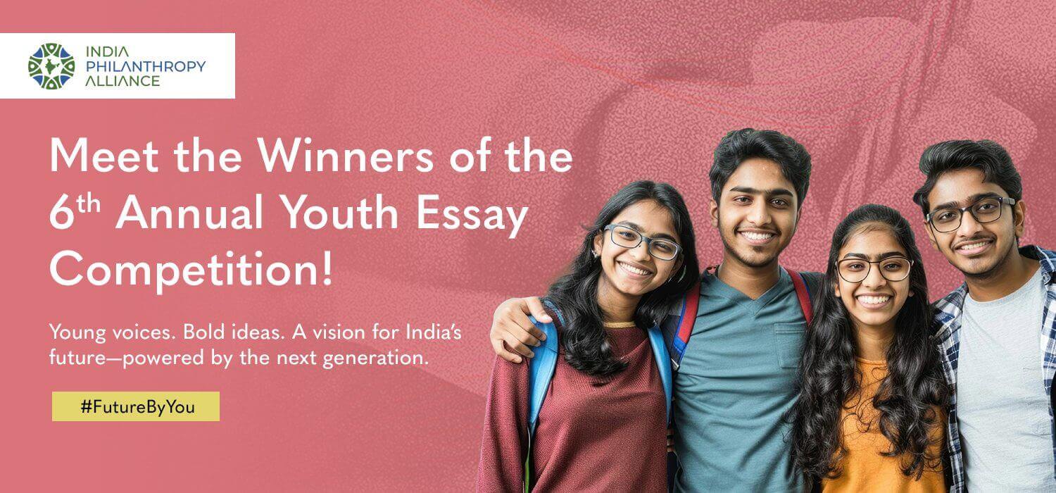 Group of smiling youth essay competition winners.