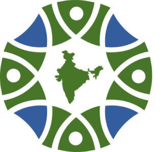 A green and blue circle with an indian map in the center.|A black background with the words india philanthropy alliance written in blue and green.