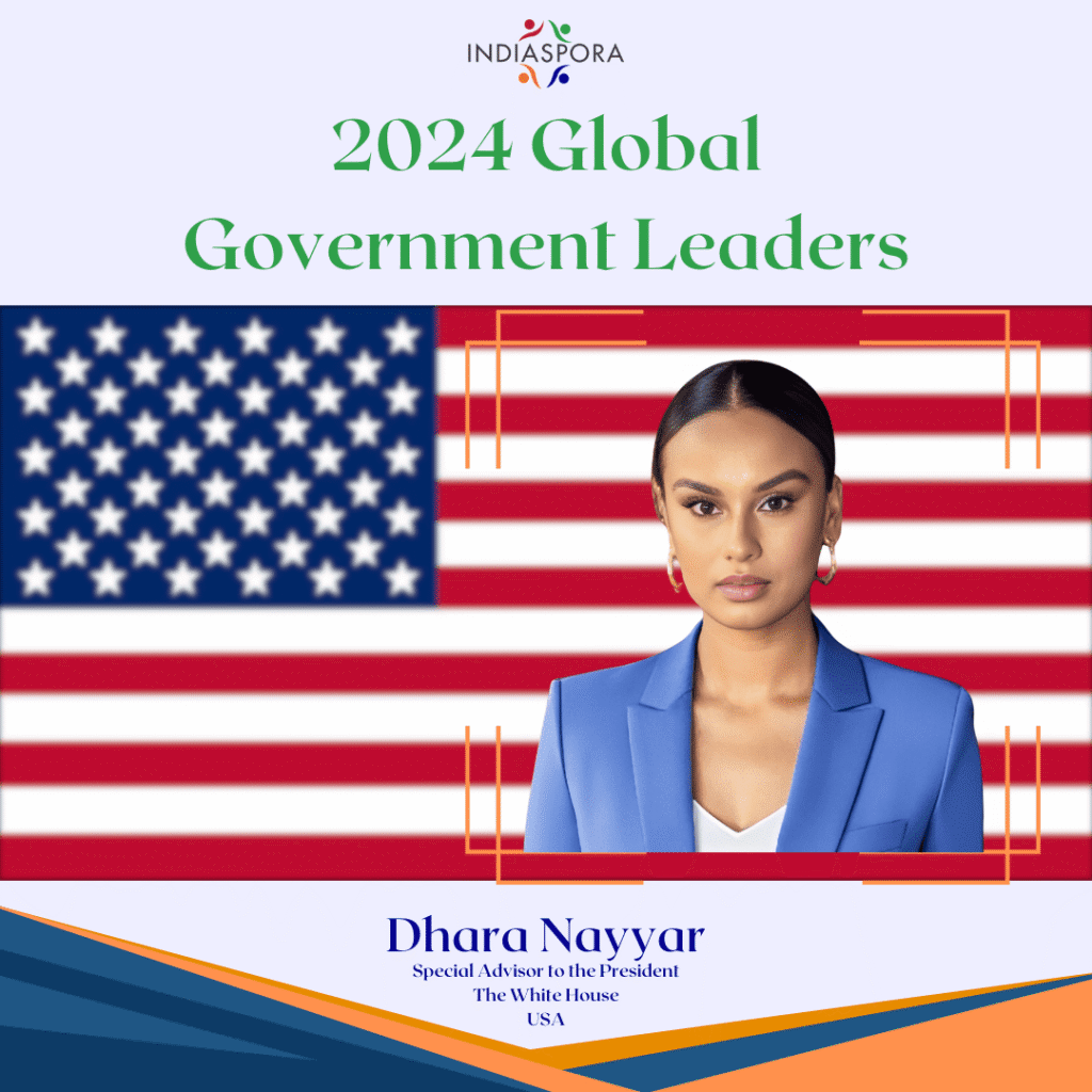 A woman in front of an american flag.