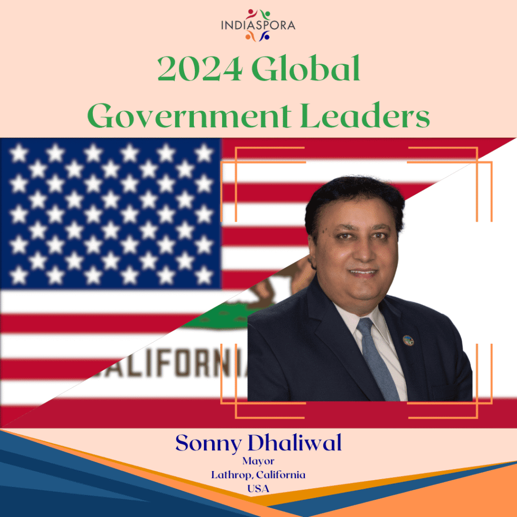 A picture of sonny dholwal with the words " 2 0 2 4 global government leaders."