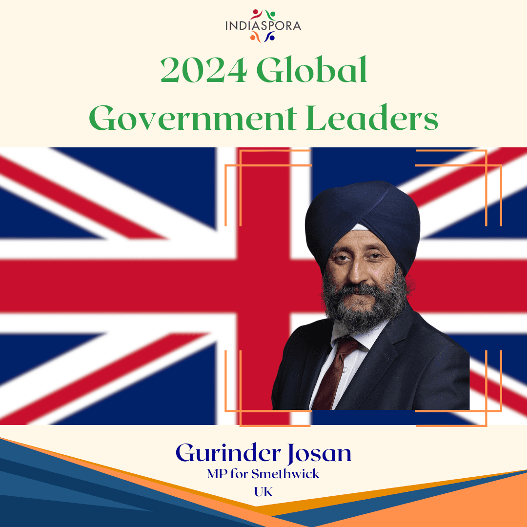 A picture of gurinder josan with the british flag in background.