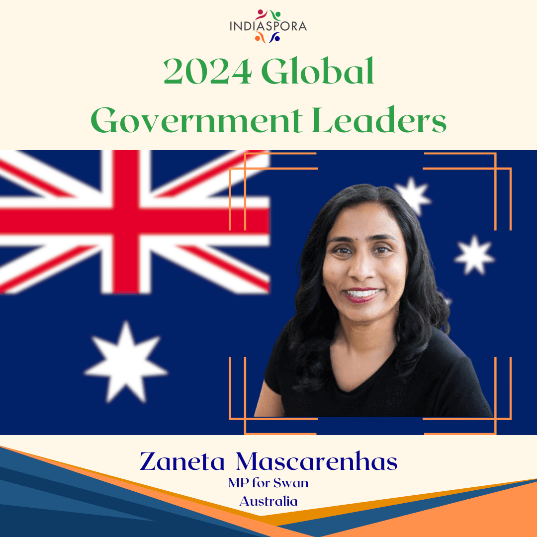 A picture of a person with the australian flag in the background.|A woman with long black hair wearing a black shirt.
