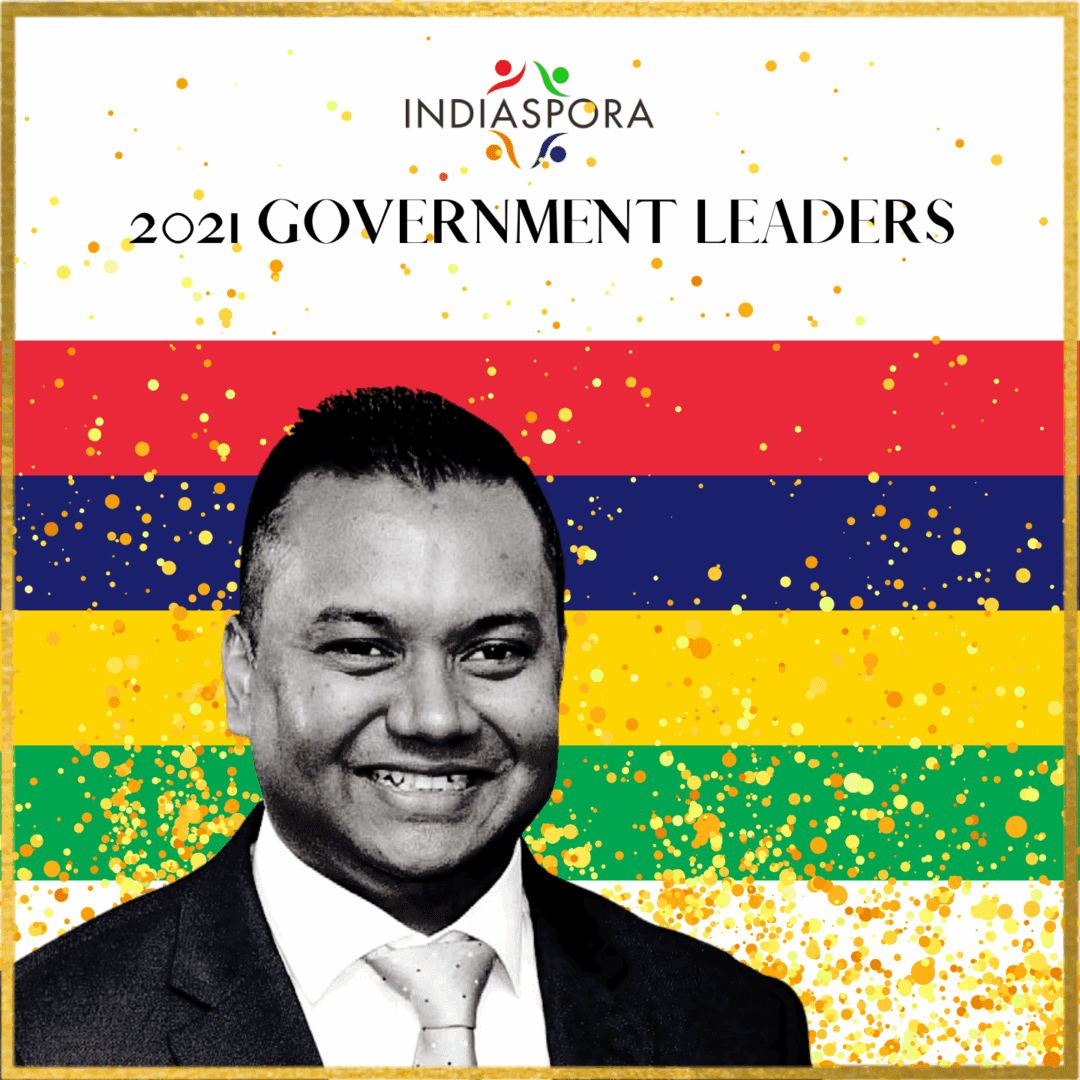 A man in suit and tie with the words indiaspora 2 0 2 1 government leaders written above him.
