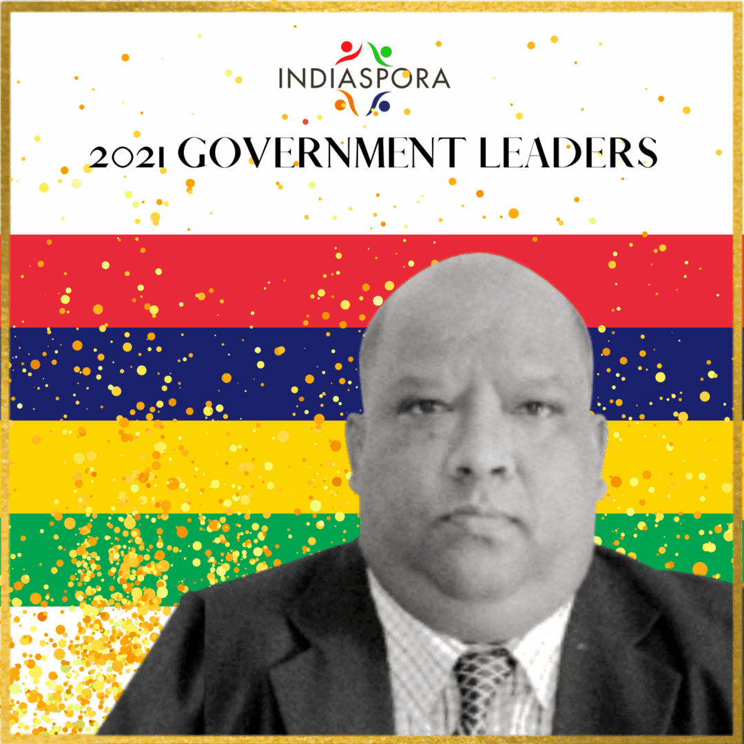 A man in a suit and tie with the words indiaspora 2 0 2 1 government leaders written above him.