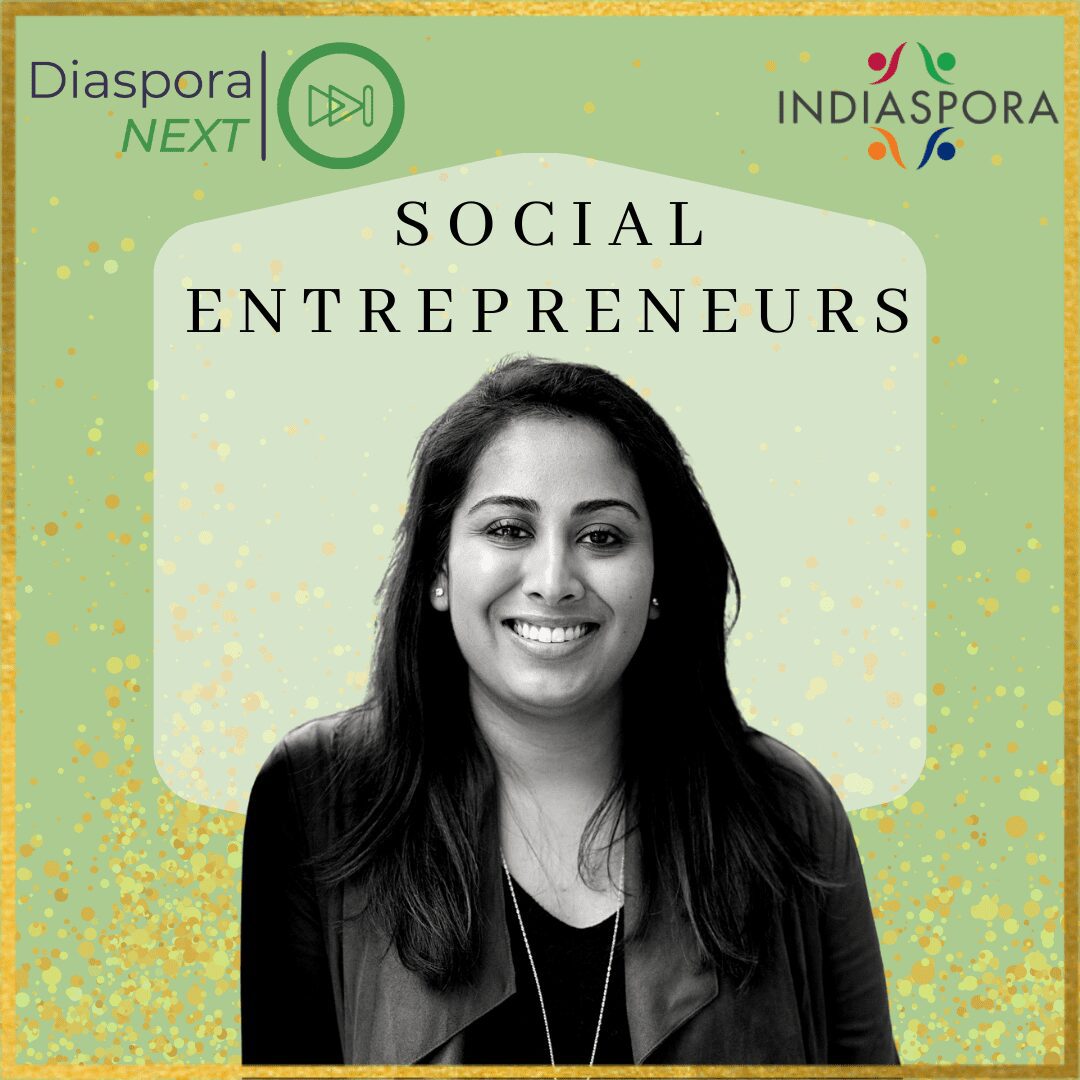 A woman standing in front of the words social entrepreneurs.